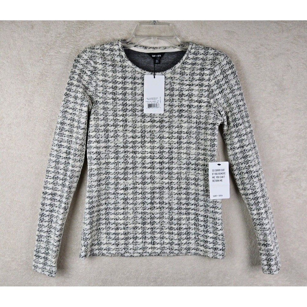 Saint + Sofia Women's Glen Boucle Crew Neck Long Sleeve Top Size 2
